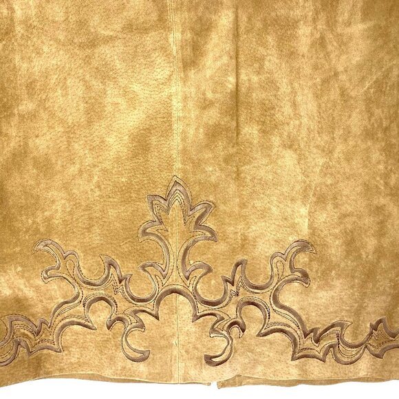 VTG Womens 14 Tan Margaret Godfrey Suede Western Boho Skirt Embroidered Hem NWT - Picture 10 of 11